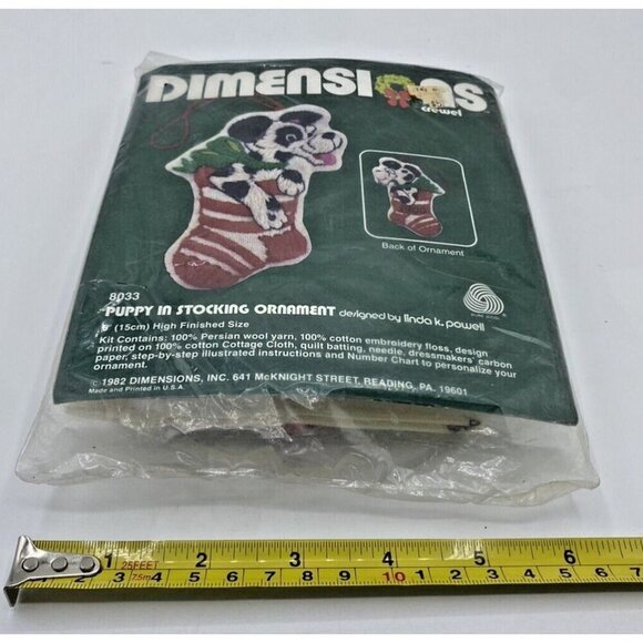 Dimensions Puppy in Stocking Dog Ornament Crewel Stitch Kit 6" Brand New Sealed - Picture 9 of 10